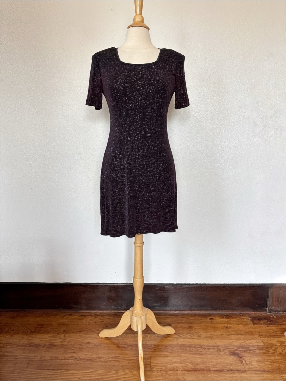 Vintage 90s Black Sparkle Short Sleeve Mini Dress